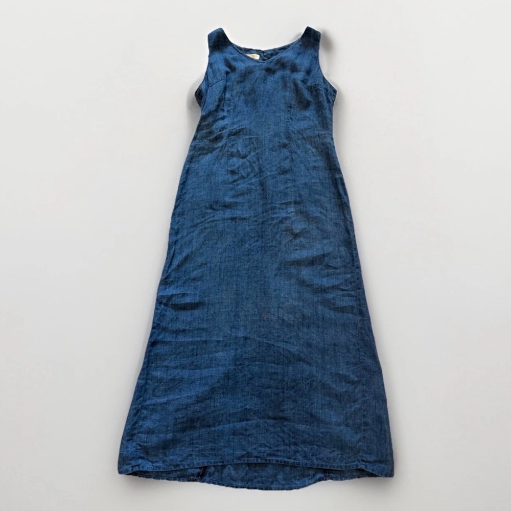 Blue Linen Maxi Dress Sz 14 Jones New York Blue Lagenlook Boho Travel Beachy
